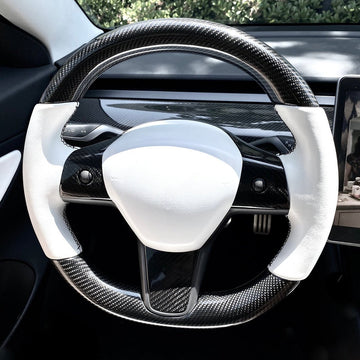 Custom Round Carbon Fiber Steering wheel for Tesla Model 3 / Y - HyperSteering