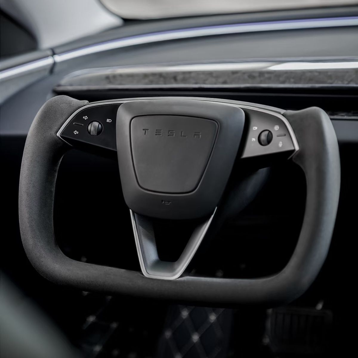 Alcantara Yoke Steering Wheel for Model 3 Highland & Model Y Juniper - HyperSteering