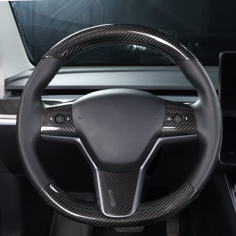 Carbon Fiber Steering Wheel Trim Kit for Tesla Model 3 / Y (Upper & Lower) - HyperSteering