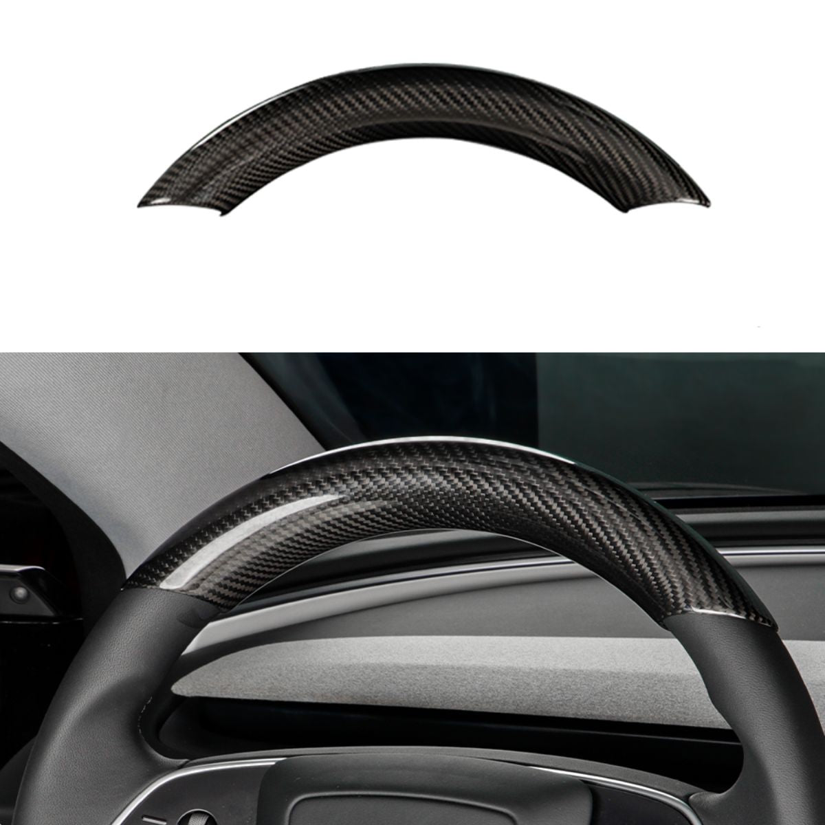 Carbon Fiber Steering Wheel Trim Kit for Tesla Model 3 / Y (Upper & Lower) - HyperSteering