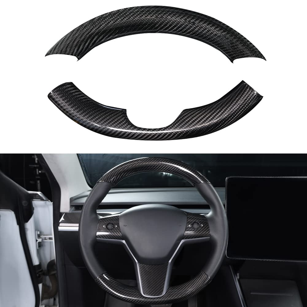 Carbon Fiber Steering Wheel Trim Kit for Tesla Model 3 / Y (Upper & Lower) - HyperSteering