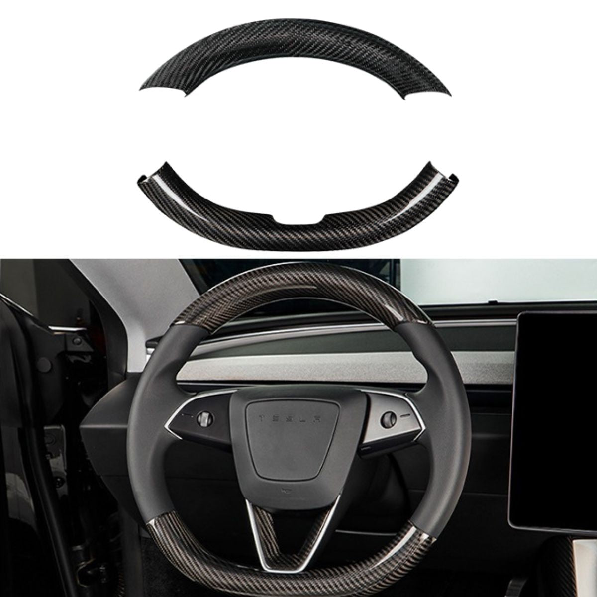 Carbon Fiber Steering Wheel Trim Kit for Tesla Model 3 / Y (Upper & Lower) - HyperSteering