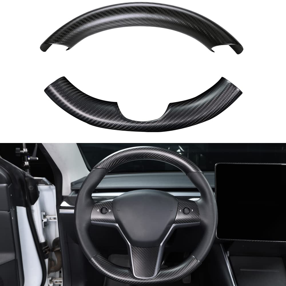 Carbon Fiber Steering Wheel Trim Kit for Tesla Model 3 / Y (Upper & Lower) - HyperSteering