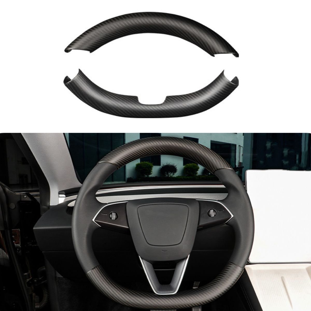 Carbon Fiber Steering Wheel Trim Kit for Tesla Model 3 / Y (Upper & Lower) - HyperSteering
