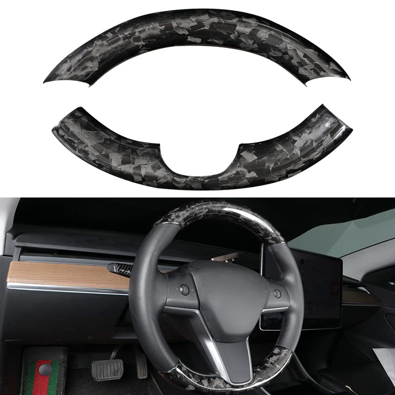 Carbon Fiber Steering Wheel Trim Kit for Tesla Model 3 / Y (Upper & Lower) - HyperSteering