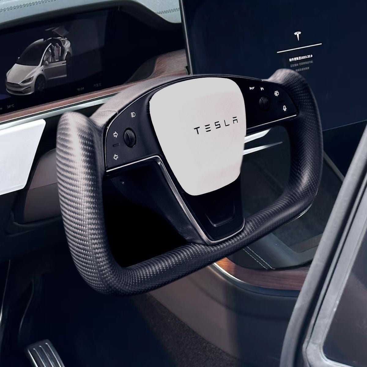 Carbon Fiber Yoke Plaid Steering Wheel Upgrade for Tesla Model S / X 2021 - 2025 - HyperSteering
