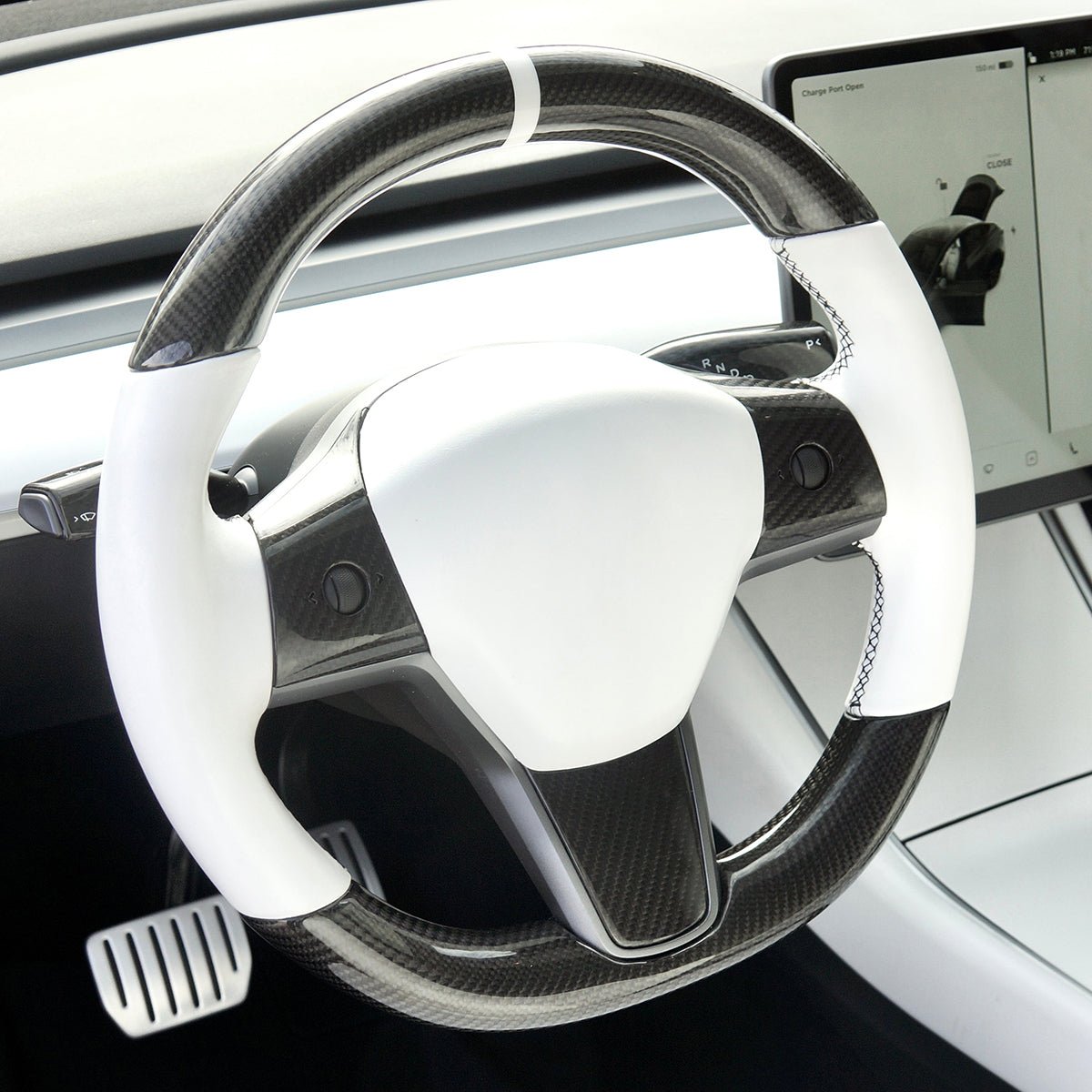 Custom Round Carbon Fiber Steering wheel for Tesla Model 3 / Y - HyperSteering