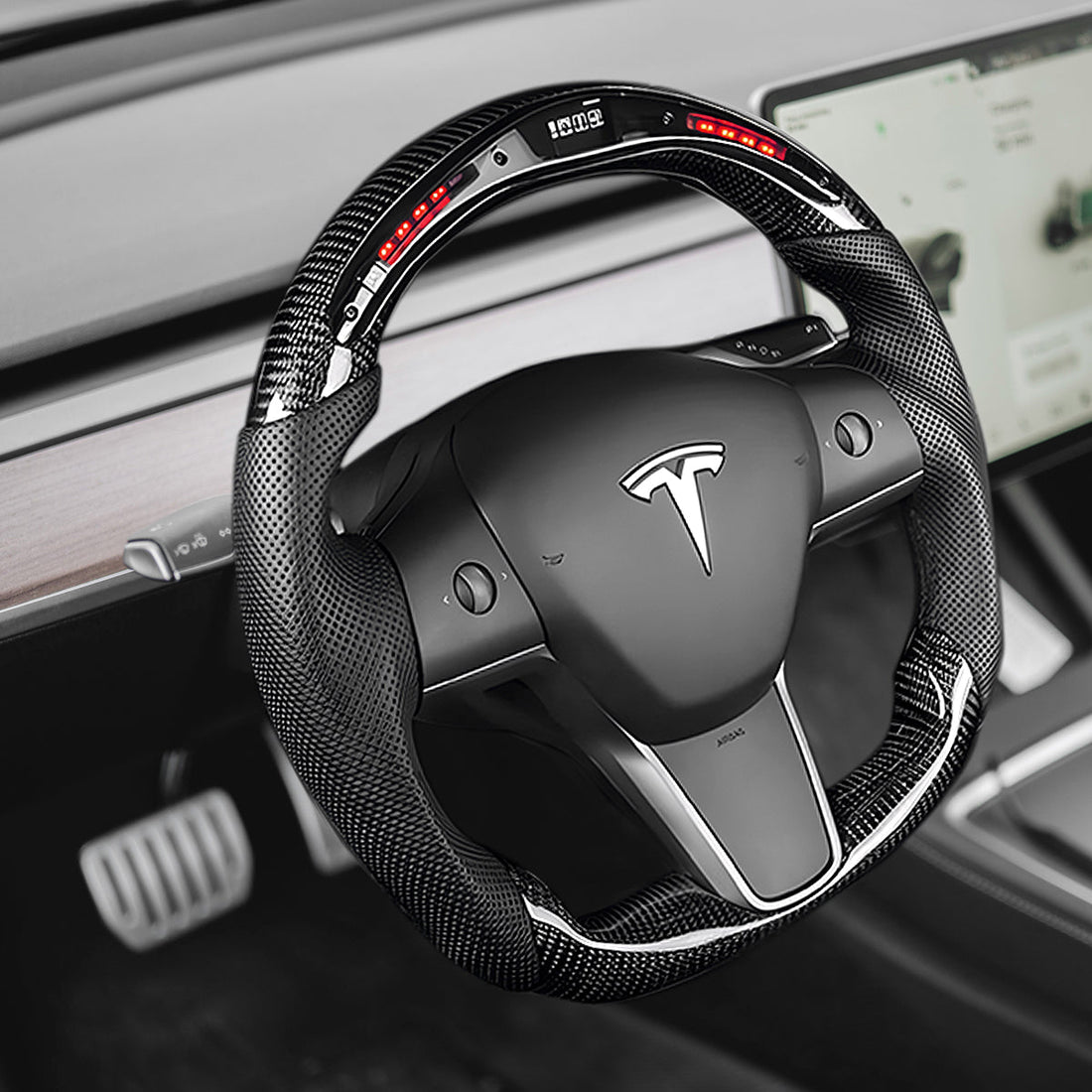 LED Carbon Fiber Steering Wheel with Lights for Tesla Model 3 / Y - HyperSteering