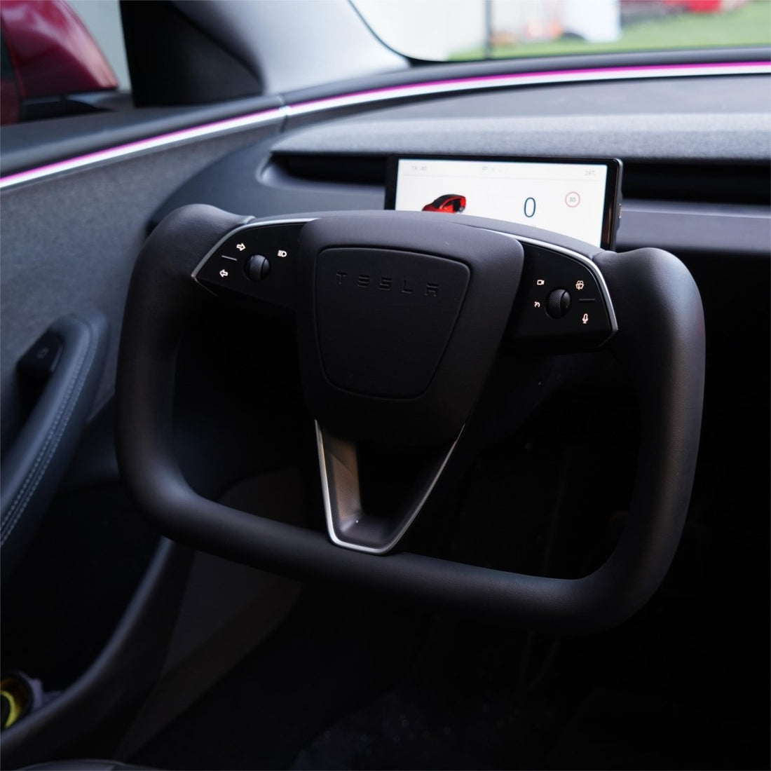 Model 3 Highland / Model Y Juniper Yoke Plaid Steering Wheel - HyperSteering