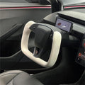 Model 3 Highland & Model Y Juniper Yoke Plaid Steering Wheel 【White Leather】 - HyperSteering