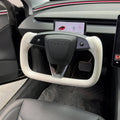 Model 3 Highland & Model Y Juniper Yoke Plaid Steering Wheel 【White Leather】 - HyperSteering