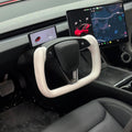 Model 3 Highland & Model Y Juniper Yoke Plaid Steering Wheel 【White Leather】 - HyperSteering