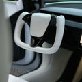 Model 3 Highland & Model Y Juniper Yoke Plaid Steering Wheel 【White Leather】 - HyperSteering