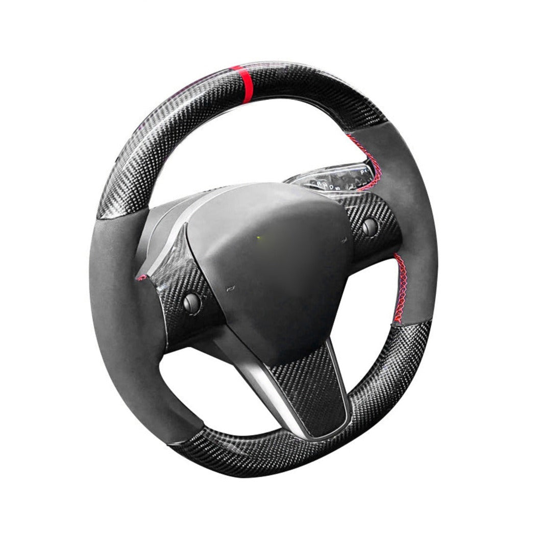 Model 3 / Y Round Suede Steering Wheel - HyperSteering