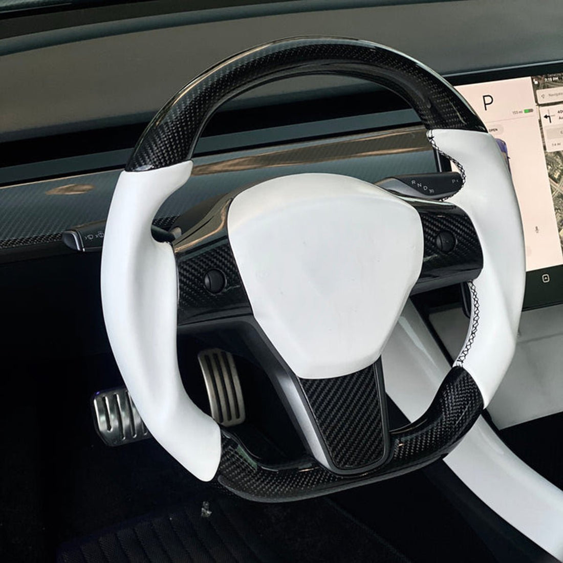 Model 3 / Y Sport Round Carbon Fiber Steering wheel - HyperSteering