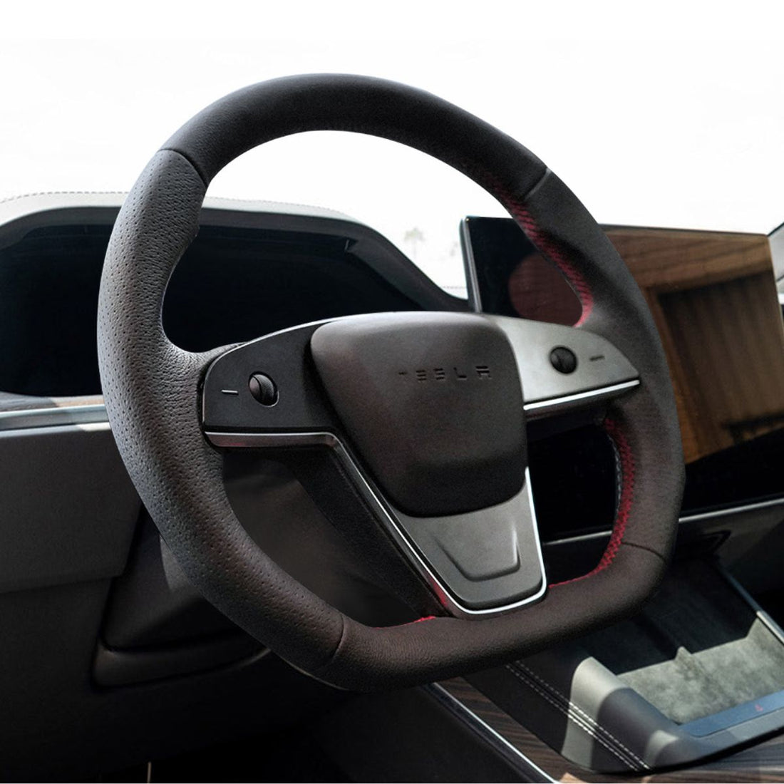 Plaid Round Steering Wheel Replacement for Tesla Model S / X 2021 - 2025 - HyperSteering