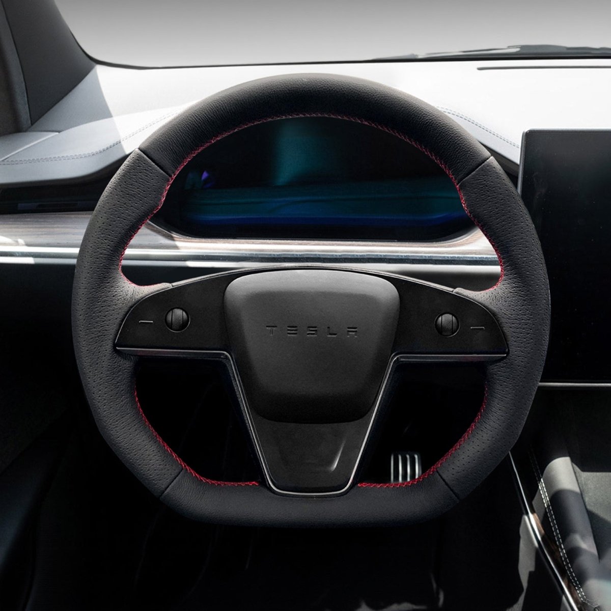 Plaid Round Steering Wheel Replacement for Tesla Model S / X 2021 - 2025 - HyperSteering