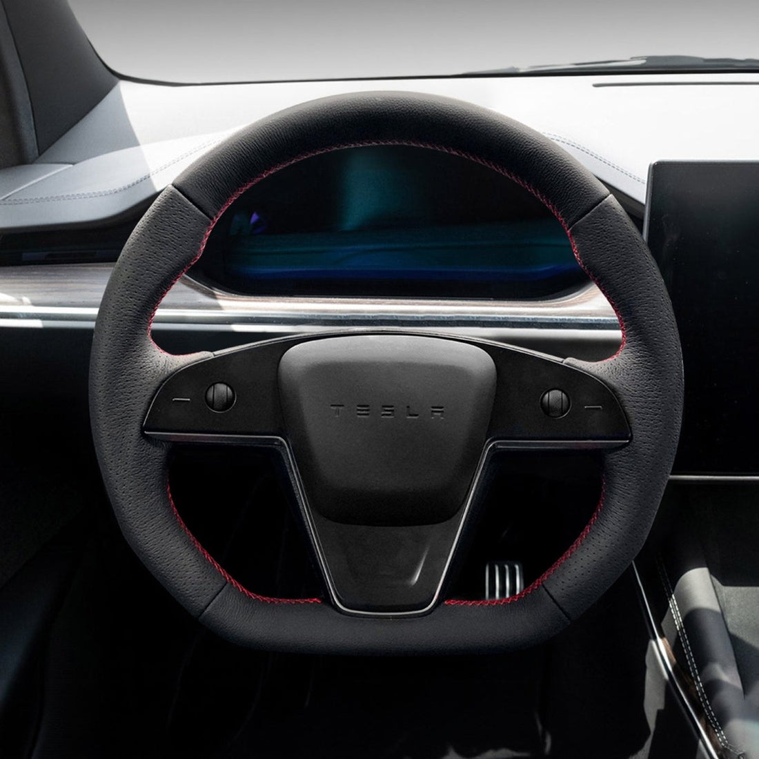 Plaid Round Steering Wheel Replacement for Tesla Model S / X 2021 - 2025 - HyperSteering