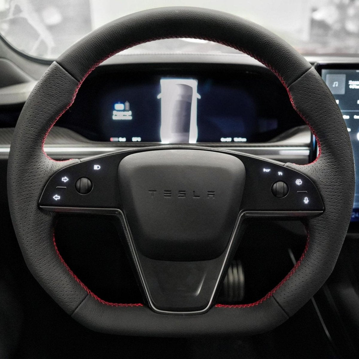 Plaid Round Steering Wheel Replacement for Tesla Model S / X 2021 - 2025 - HyperSteering