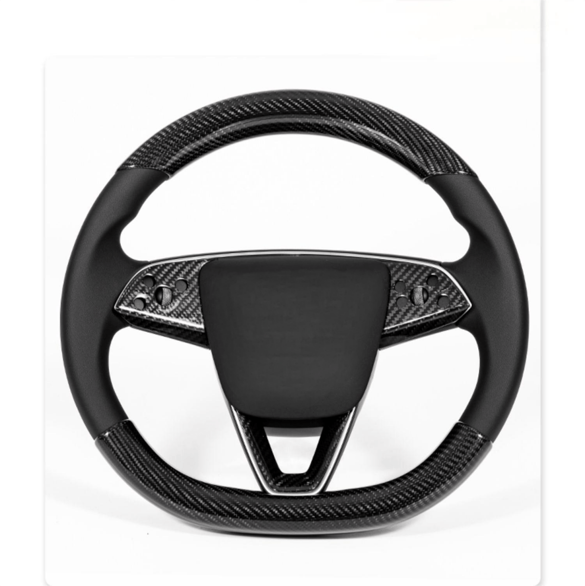 Real Dry Carbon Fiber Steering Wheel Bezel Overlay Kit for Tesla Model 3 Highland & New Model Y (3 - Piece) - HyperSteering