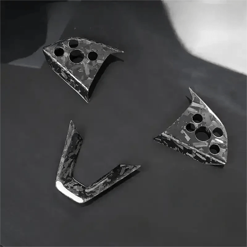 Real Dry Carbon Fiber Steering Wheel Bezel Overlay Kit for Tesla Model 3 Highland & New Model Y (3 - Piece) - HyperSteering