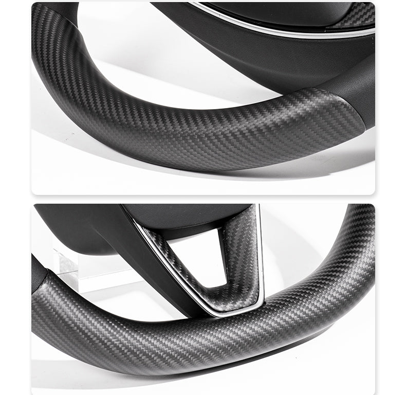 Real Dry Carbon Fiber Steering Wheel Trim Covers for Tesla Model 3 Highland & New Model Y - HyperSteering