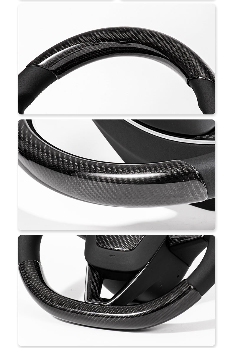 Real Dry Carbon Fiber Steering Wheel Trim Covers for Tesla Model 3 Highland & New Model Y - HyperSteering