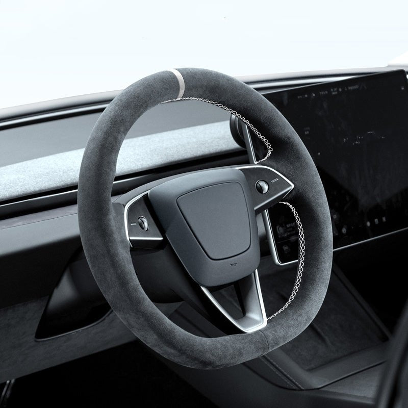 Tumbled Fur Steering Wheel Cover for New Model Y / Model 3 Highland - HyperSteering