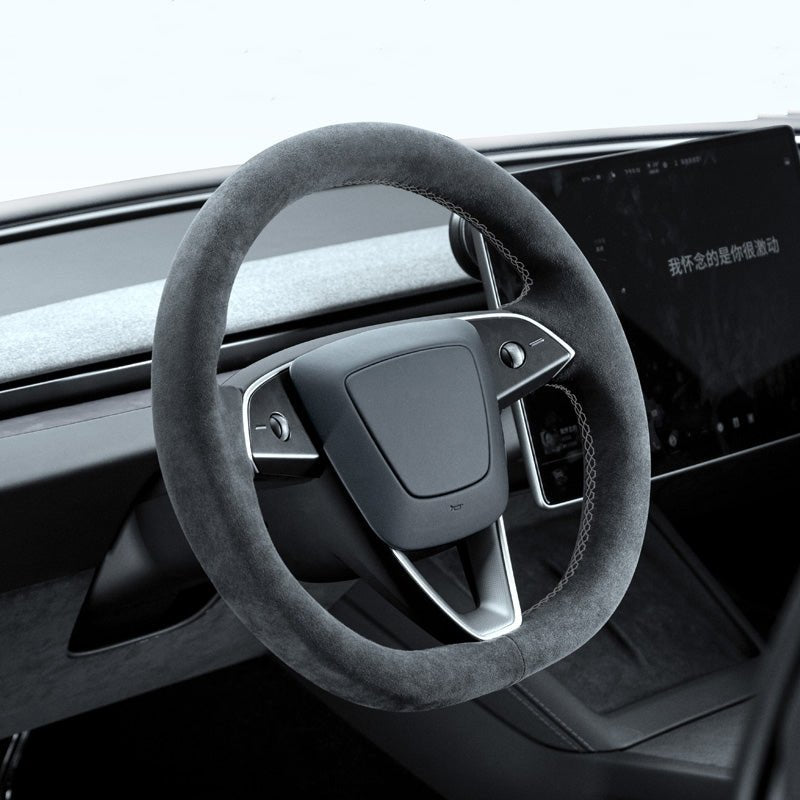 Tumbled Fur Steering Wheel Cover for New Model Y / Model 3 Highland - HyperSteering