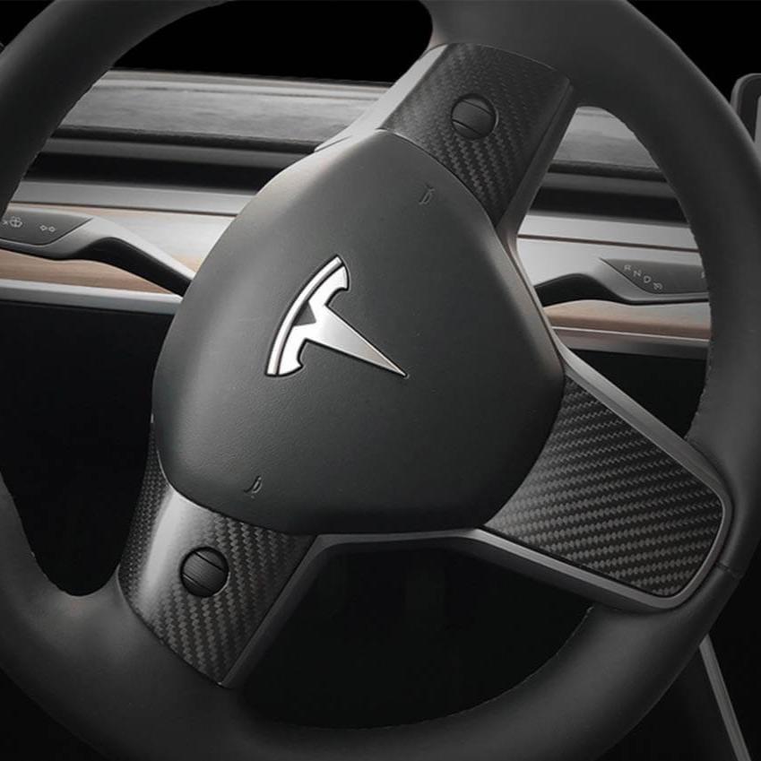Upgrade: Tesla Model 3 / Y Carbon Fiber Steering Wheel Center Trim - HyperSteering