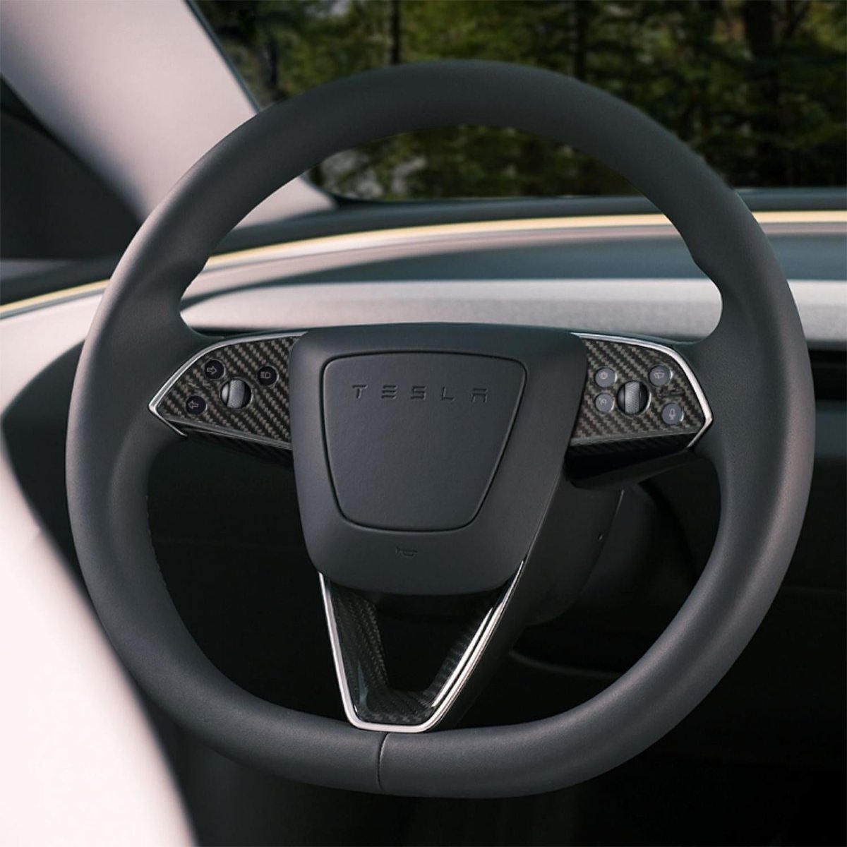 Upgrade: Tesla Model 3 / Y Carbon Fiber Steering Wheel Center Trim - HyperSteering
