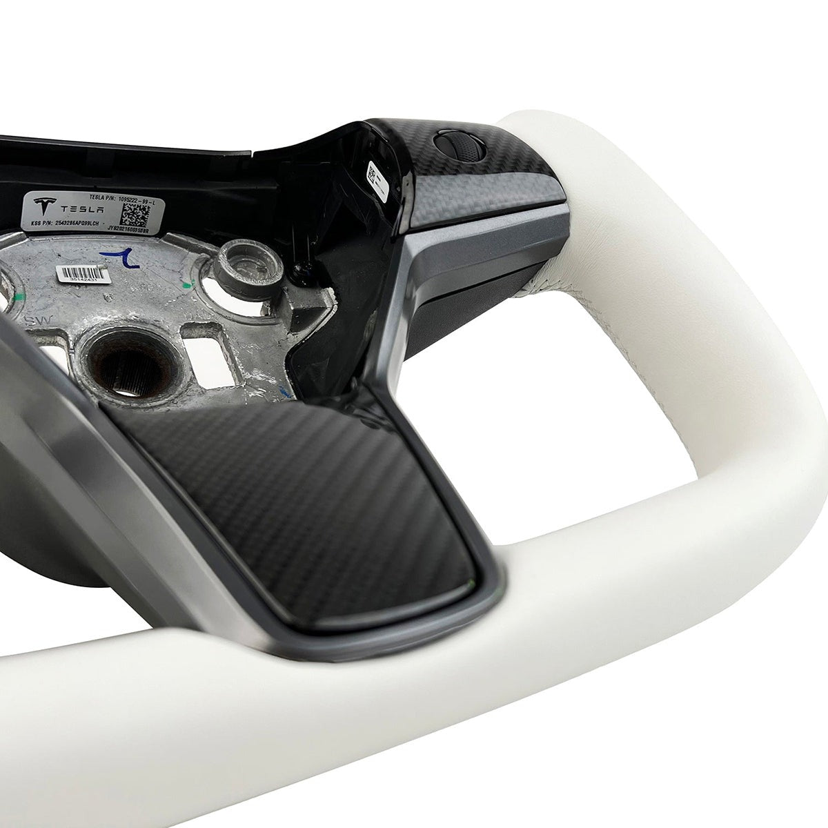 White Leather Yoke Steering Wheel for Tesla Model 3 / Y - HyperSteering