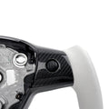 White Leather Yoke Steering Wheel for Tesla Model 3 / Y - HyperSteering