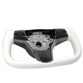 White Leather Yoke Steering Wheel for Tesla Model 3 / Y - HyperSteering