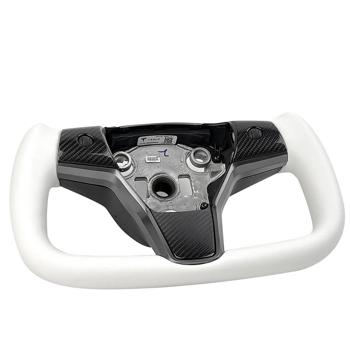 White Leather Yoke Steering Wheel for Tesla Model 3 / Y - HyperSteering
