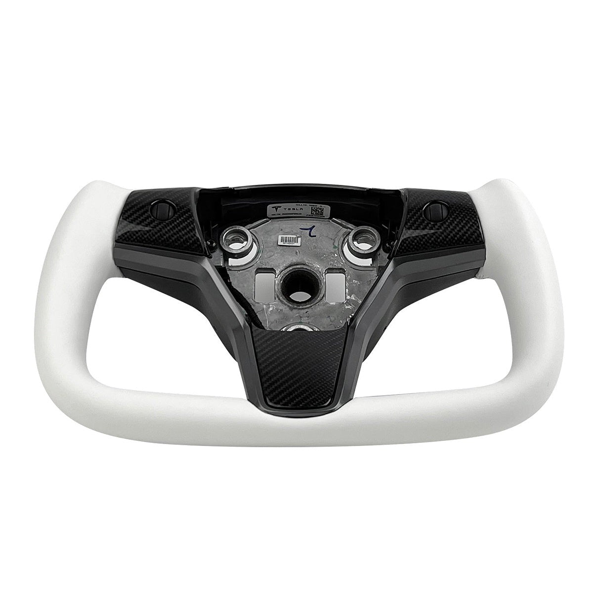 White Leather Yoke Steering Wheel for Tesla Model 3 / Y - HyperSteering
