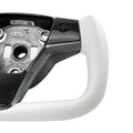 White Leather Yoke Steering Wheel for Tesla Model 3 / Y - HyperSteering