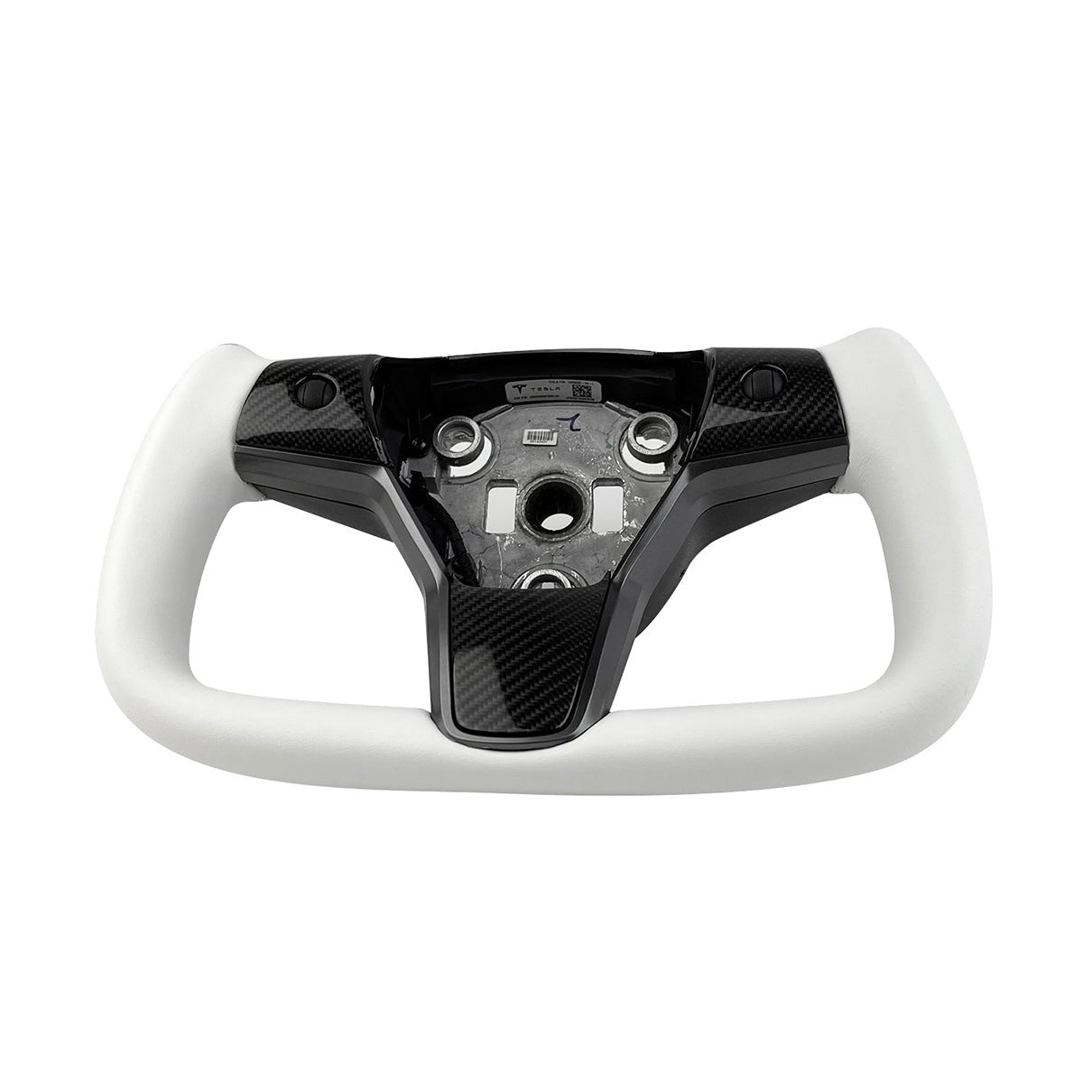 White Leather Yoke Steering Wheel for Tesla Model 3 / Y - HyperSteering