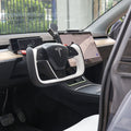 Yoke Style Steering Wheel for Model 3 / Y【Black & White Leather】 - HyperSteering