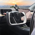 Yoke Style Steering Wheel for Model 3 / Y【Black & White Leather】 - HyperSteering