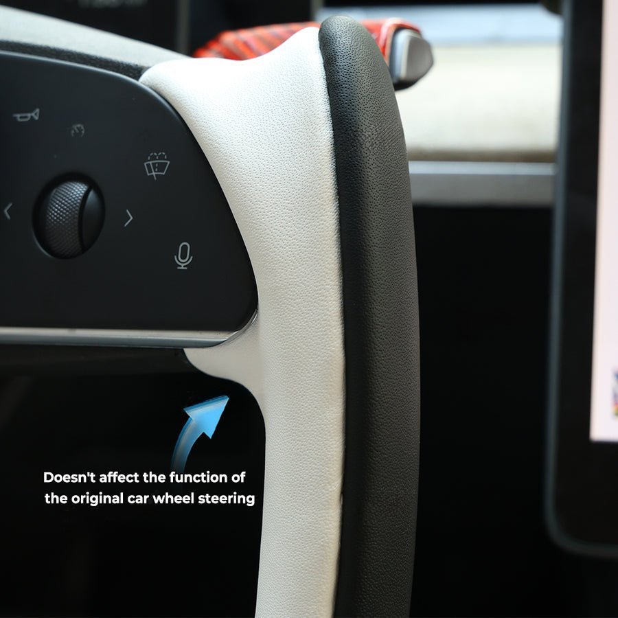 Yoke Style Steering Wheel for Model 3 / Y【Black & White Leather】 - HyperSteering